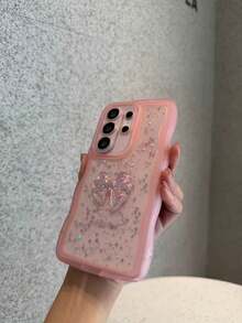 蝴蝶結雷射亮片手機殼，波浪邊透明防震手機殼，適用於 Galaxy A56/A17/S24 Ultra/S24 Plus/S24/S23 Ultra/S23 Plus/S23/S22 Ultra/S22 Plus/S22/S21 Ultra/S21 Plus/S21 FE/S23 FE/S20 FE，適用於 iPhone17/16E/15/14/13/12/11/X/XS Max/XR/Pro Plus，國際版非國內版 - 粉色 - 查看 3