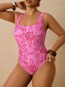 Traje de baño de una pieza con estampado de limón para mujer de talla grande, romántico para la playa y el spa a principios de primavera - Rosa - Ver 4