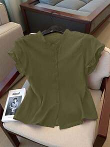 casual de mujer de unicolor y manga corta, para verano - Verde Oscuro - Ver 1