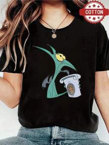 Women's Short-Sleeved T-Shirt With Cartoon Bat Print, Comfortable Casual T-Shirt Made Of Suitable Fabric For All Seasons, Machine Washable, Ideal For Halloween Gifts, Casual And Comfortable Mexican Retro Shirt With Round Neck. - 黑色 - 查看 7