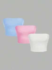 Set de 3 piezas Top tubo sexy y top casual ajustado para mujer, apropiado para el verano - Multicolor 10 - Ver 11