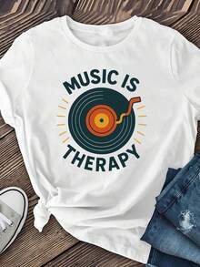 Camiseta de manga corta para mujer inspirada en discos de música, camiseta casual de manga corta para primavera y verano, ropa de verano para mujer, camiseta casual de manga corta. Top de manga corta cómodo y versátil. - Blanco - Ver 8