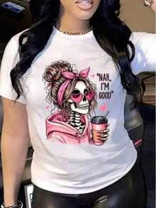 Camiseta de manga corta para mujer, nueva colección primavera-verano 2026, con diseño estampado, versátil para uso diario, adecuada para ocasiones de oficina y casuales. Cada pieza está empaquetada individualmente. - Blanco - Ver 1