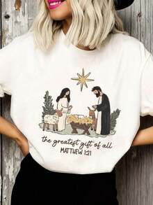 Women's Summer T-Shirt, Christian T-Shirts, Christian Women's T-Shirts, Faith Pattern T-Shirt, Inspirational Quotes, Easter T-Shirt, 100% Cotton - 白色 - 查看 1