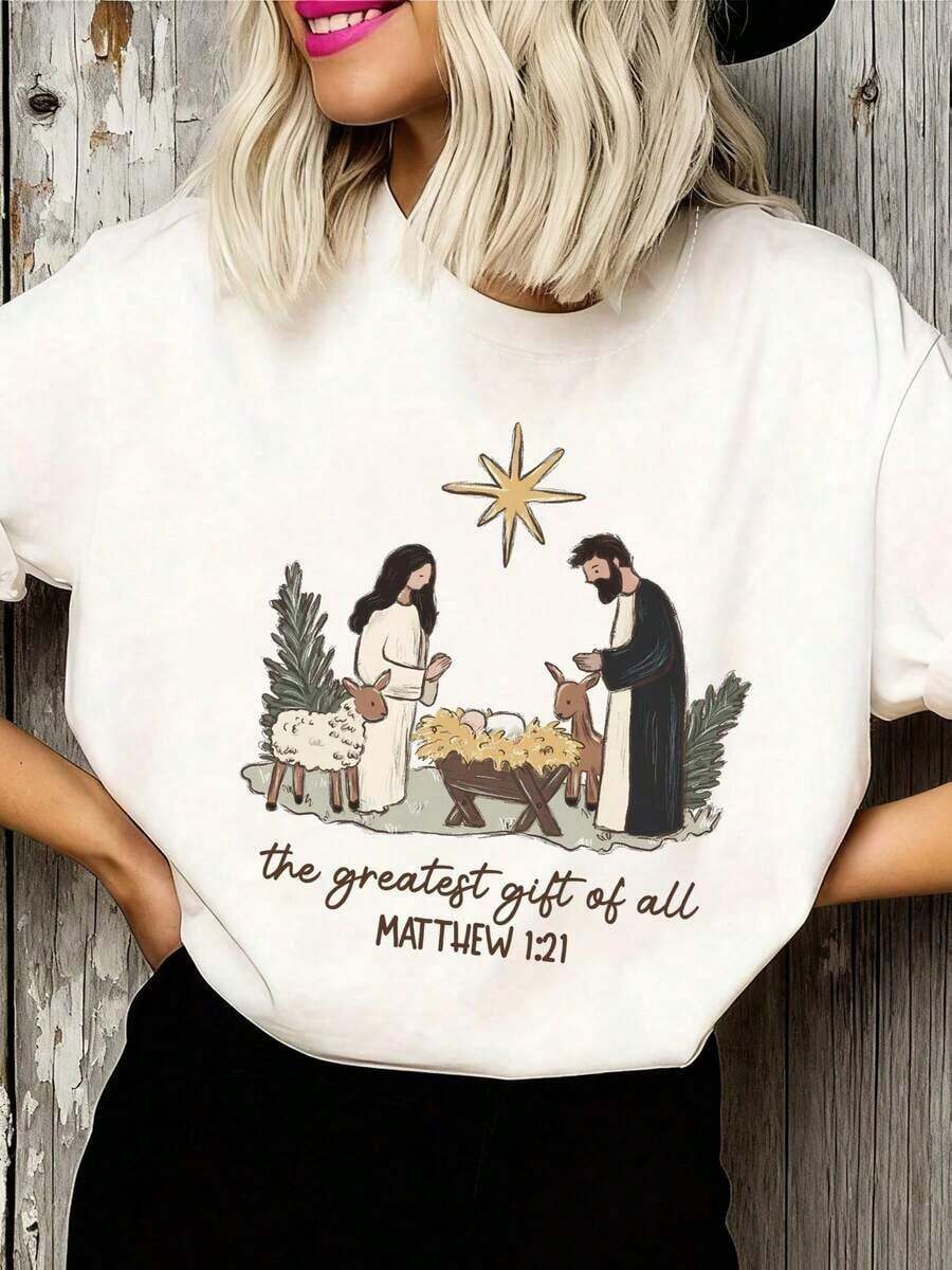 Women's Summer T-Shirt, Christian T-Shirts, Christian Women's T-Shirts, Faith Pattern T-Shirt, Inspirational Quotes, Easter T-Shirt, 100% Cotton - 白色 - 查看 1