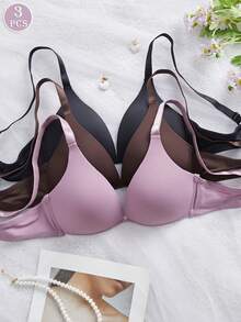3pcs/Set Women V-Neck Comfortable Wireless Soft Cup Solid Color Bras - Multicolor - View 2