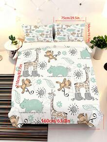 2/3pcs Set Perlengkapan Tidur Anak Motif Kartun Kebun Binatang Lucu, Set Selimut dan Sarung Bantal Jerapah, Monyet, dan Kuda Nil Warna Hijau Mint, Cocok untuk Tempat Tidur Ukuran Twin/Full/Queen, Set Perlengkapan Tidur Lembut - MultiWarna - View 9