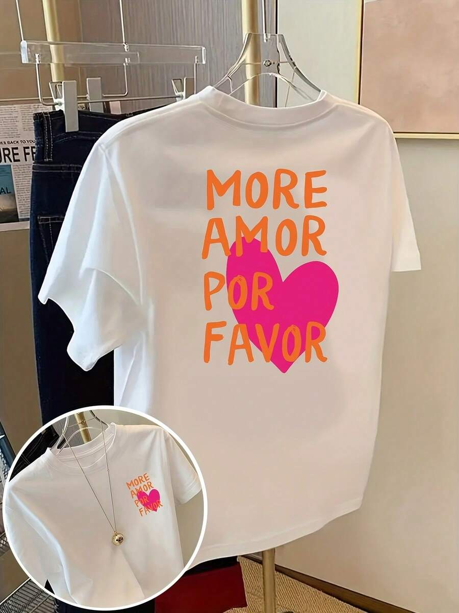This Printed Short-Sleeved T-Shirt Features Designs On The Front And Back, Making It A Fashionable Summer Option You'll Love Even More. Please Show Some Extra Love To This Casual Women's Short-Sleeved Crew Neck T-Shirt – Made Of Polyester And Spandex Fabric, It's Comfortable And Stretchy, A Classic Design. - 白色1 - 查看 1