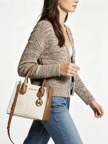 Michael Kors Túi đeo chéo cỡ trung MK Mercer bằng da sần, túi đeo vai, túi xách nhỏ. - Rượu sâm banh - Xem 1