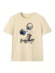 Stylish Casual Short-Sleeve T-Shirt, A  Short-Sleeve T-Shirt For Spring And Summer 2026, Made In Mexico, 180 Grams. Cartoon Print, Couple Design, Suitable For Indoor Or Outdoor Wear. Crew Neck, Unisex, Ideal For The Office And Leisure. One-Pack. - APR-P631577SLNDXZGY575 - 查看 2