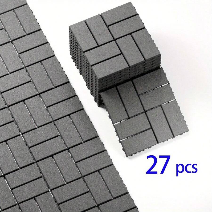 27/44pcs Interlocking Outdoor Plastic Floor Tiles (30.48cm X 30.48cm) - Slip-Resistant Deck Tiles For Patio, Poolside, Backyard - Easy Installation - XBK (27PCS) - Gray - View 1