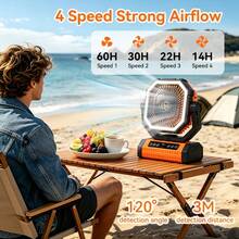 Yoomue A 20000mAh Portable LED Camping Fan With Built-In Lighting And Digital Display Screen, Rechargeable USB Outdoor Cooling Fan, Suitable For Tents, Hiking, And Fishing, Sturdy And Compact Design, Green And Orange Styles, Is A Must-Have For Hiking, With Sturdy Handle Function, Suitable For Camping Equipment. - Orange Color - View 4