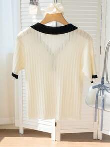 Áo croptop tay ngắn cổ Pháp, cài cúc ngọc trai, kiểu dáng nữ tính, hàng mới về mùa hè, ôm dáng, thích hợp cho mùa tựu trường. - Màu be - Xem 5