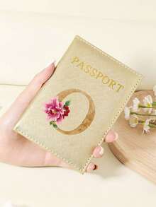 Floral Letter Print Passport Holder Wallet & Card Holder, Slim Travel Purse For Couple, Fits Cards & IDs, Lightweight Portable - Burgundy - View 39