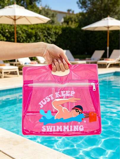 Just Keep Swimming Print Transparent Tote Bag,Portable Swim Gear Organizer Bag - A Sturdy Zippered Bag For Storing Swimwear And Beach Gear, Waterproof Beach Bag,Clear Pool Tote Bag For Women, Stadium Approved Beach Bag For Swimming, Gym, Vacation & Daily Use, Perfect Gift For Swimmers & Beach Lovers