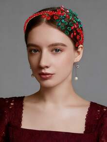 1pc Women's Hair Accessory, Rhinestone Headband, Bridal Hair Accessory, Wedding Banquet And Prom Hair Accessory, Wedding Accessory, Summer Hair Accessory - Red - View 4