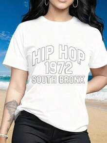 conjuntos de mujer2026Camiseta Casual de Mujer con Cuello Redondo y Manga Corta Estampada Estilo Streetwear Camiseta de Mujer Hip Hop Diseño 1972 South Bronx Ropa de Playa de Verano Regalo para Amantes de la Música y Entusiastas de la Moda Adecuado para Fiestas de Navidad, Actividades Deportivas, Fiestas de Vacaciones, Salidas, Deportes y Otros Regalos Festivos ( ) Camiseta de Algodón Antiarrugas para Mujer, Camisetas Frescas - Blanco - Ver 7