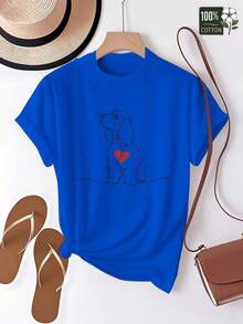 Heart Cocker Spaniel One Line Art Pure Women's Tshirt Comfort Fit - Azul - Ver 2