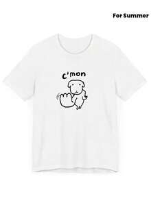 Primavera/Verano 2026, Nueva Camiseta de Manga Corta para Mujer con Divertido Estampado de Cachorro de Dibujos Animados, Ropa Casual Simple para Uso Diario MP5U - Blanco - Ver 1