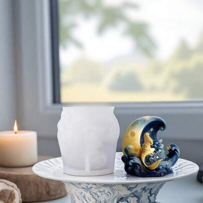 1pc 3D Mermaid And Moon Silicone Mold, Easy To Demold, DIY Handmade Tool, Suitable For Candle, Resin Art, And Ocean Themed Decoration