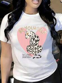 Camiseta con estampado de camisa casual para mujer, manga corta y cuello redondo, moda urbana local de primavera/verano. - Blanco - Ver 1