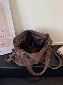 Retro Minimalist Large Capacity Fashion Student/Work Commute Tote Bag - Coffee - View 5