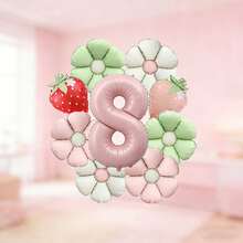 A Strawberry And Flower Birthday Balloon Set Contains Pink Number Foil Balloons, Daisy Foil Balloons And Strawberry-Shaped Foil Balloons. Suitable As Birthday Gifts For Sons And Daughters, As Well As Photo Backdrop Props - View 12