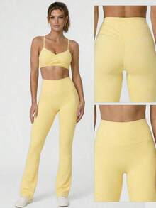 2026 Sodalemon Women's Black Slim Fit Flared Yoga Sweatpants For Spring - 黃色 - 查看 9