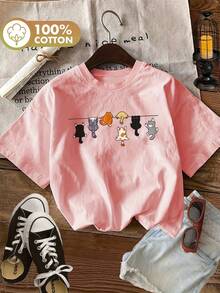 Edición Limitada: Camiseta Casual de Manga Corta con Cuello Redondo y Diseño Gráfico, Perfecta para Primavera y Verano, Diseñpara Mujeres, Algodón Ligero - Albaricoque - Ver 7