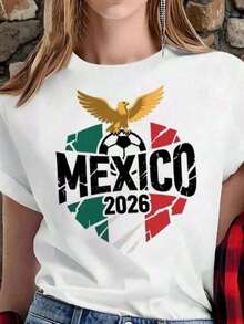 Playera Blanca De Mujer De MéXico 2026 Con ÁGuila Real Y BalóN, Camiseta Aesthetic De FanáTico De FúTbol Manga Corta, Top Moderno De Orgullo Mexicano Retro, Blusa Casual De Moda Mundial 2026 (2) - Blanco - Ver 7