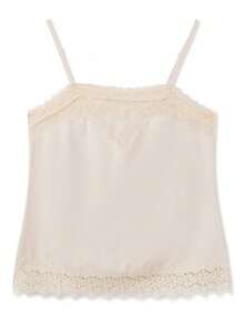 Top Camisole para Mujer con Encaje, Tirantes Finos, Cuello en V, Regular, Satinado y Delgado para Oficina y Uso Diario de Verano - Champán - Ver 1