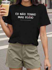 NO TENGO MALA ACTITUD.Camiseta Casual de Manga Corta y Cuello Redondo para Mujer, Ideal para Primavera y Verano, Perfecta para el Uso Diario y la Autoexpresión - Negro - Ver 8