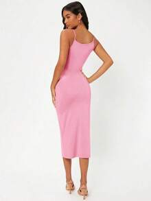 BASICS Vestido casual de cóctel ceñido de tirantes lisos para cena y citas - Rosa - Ver 2