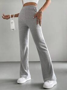 Pantalones negros acampanados de unicolor para mujer estilo Y2K - Gris Claro - Ver 3