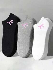 5/10/15 Pairs Unisex Comfortable Versatile Solid Color Black/White/Grey Bow Short Socks 1/5/10/15/20 Pairs - Multicolor - View 2