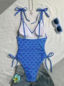 Swim Mod 1 pieza Traje de baño de una sola pieza con estampado tropical colorido para mujer - Multicolor 5 - Ver 3
