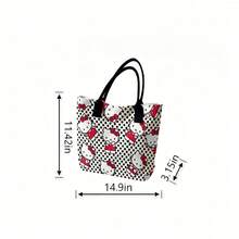 Miniso Túi tote vải canvas in họa tiết chấm bi Hello Kitty của Sanrio, màu kem phối chấm bi đen, thích hợp sử dụng hàng ngày. - trắng - Xem 6
