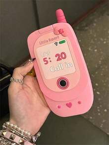 Cute 3D Hot Pink Big Cellphone Model Flip Mirror Silicone Phone 16 15 14 13 12 Pro 11 Shockproof Soft Cover - Hồng - Xem 4