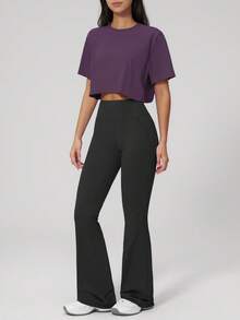 NcmRyu 1 buah Atasan Olahraga Wanita Lengan Pendek Longgar Warna Polos - Purple - View 8
