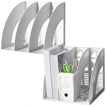 SAYEEC - Organizador de archivos de revistas con compartimentos para carpetas, de escritorio, en pie, hueco, estante de libros, para oficina, con 3 x - 2 compartimentos  Gris claro - Ver 2