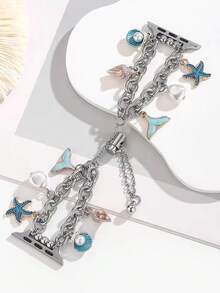 1件女款銀色海洋美人魚海星貝殼珍珠手錶錶帶，適用於 38mm 40mm 41mm 42mm 44mm 45mm 46mm 49mm，Ultra/SE/Series 11/10/9/8/7/6/5/4/3/2/1，海灘配件，時尚易穿戴，適合日常、派對、約會，送給媽媽、女友、妻子、朋友的完美禮物 - 銀色 - 查看 8