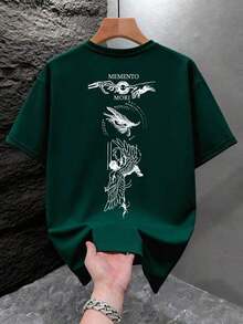 Men's Fashionable Loose-Fit Printed Short-Sleeve T-Shirt | Exquisite Design | Summer Essential | Easy To Match, Showcasing Your Style. - 墨綠色 - 查看 3