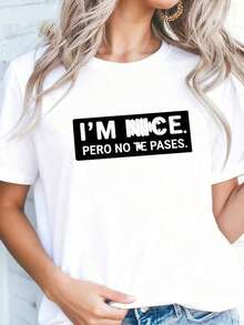 Sudadera Casual de Cuello Redondo para Mujer con Estampado "I'm Nice-1Pure-Cotton" - Blanco 3 - Ver 1