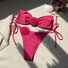 New Strapless Two-Piece Bikini, In Solid Colors And With A Bright Floral Print. - Hot Pink - View 7