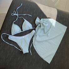 Novedad Conjunto de baño de 3 piezas - Bikini sin espalda con cordones ajustables - Verde - Ver 4