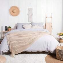 Fluffy Knitted Tassel Blanket, Lightweight Soft Comfortable For Bed, Sofa, Chair - Light Curry Color - View 2
