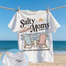 Camiseta con Estampado de Letras, Cuello Redondo, Manga Corta, Estilo Casual, Primavera y Verano, Moda Casual, Camiseta para Mujer - Blanco - Ver 7