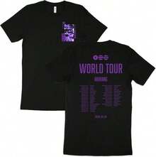 Camiseta Morada de la Gira Mundial de Arirang - Camiseta con Gráfico de Retrato de Ídolo K-- Camiseta de Souvenir para Fans con Fechas de Conciertos de la Banda de Chicos de Corea del Sur - Negro - Ver 1