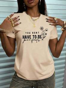 Camiseta de manga corta con cuello redondo, holgada, con un bonito diseño casual para mujer, ideal para uso diario y vacaciones. Nueva Colección de Verano para Mujer, ¡Extremadamente Elegante! Camiseta con Lema Inspirador y un 200% de Efecto Atractivo, Ideal para el Día de San Valentín, Regreso a Clases, Día del Maestro, etc. Camiseta de manga corta con estampado de letras, suave, holgada y cómoda, estilo casual urbano y de vacaciones - Estilo vintage urbano, unisex, de algodón, manga corta, cuello redondo, blusas para mujer. blusas.blusas casuales para dama. - Albaricoque - Ver 3