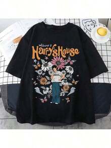 1 pieza Camiseta de Mujer Harrys House, Algodón, Verano, Manga Corta con Gráficos de Manga, Suave, Originalidad, Camiseta Slice Of L, Camiseta Unisex Esencial - Estilo Streetwear Ajustado y Atemporal, Ropa de Mujer, Atuendo de Año Nuevo para Mujer, Camisetas 100% Algodón, Todos los diseños están impresos. Unisexo. Ropa deportiva estilo Y2K, cuello redondo, 100% algodón, tejido suave, manga corta. - Negro - Ver 1